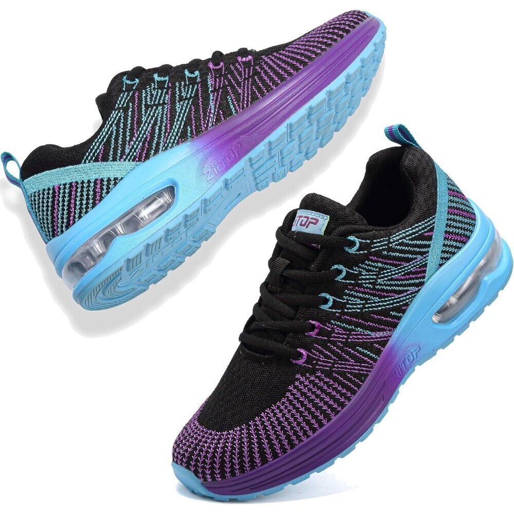Brand New Women Black Purple Mesh Running Air Cushion Walking Tennis Shoes